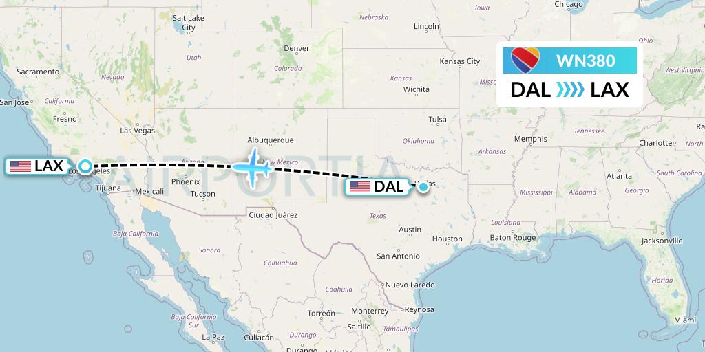 WN380 Southwest Airlines Flight Map: Dallas to Los Angeles