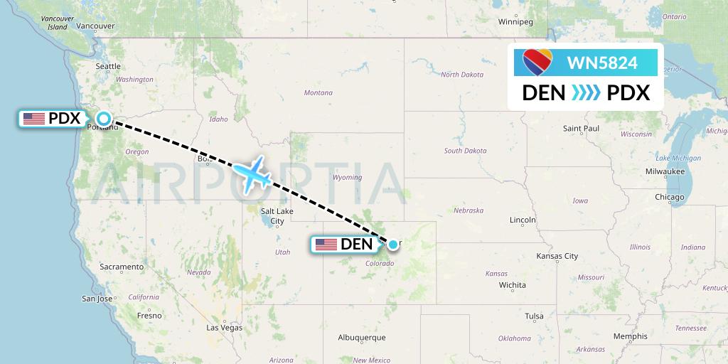 WN5824 Southwest Airlines Flight Map: Denver to Portland