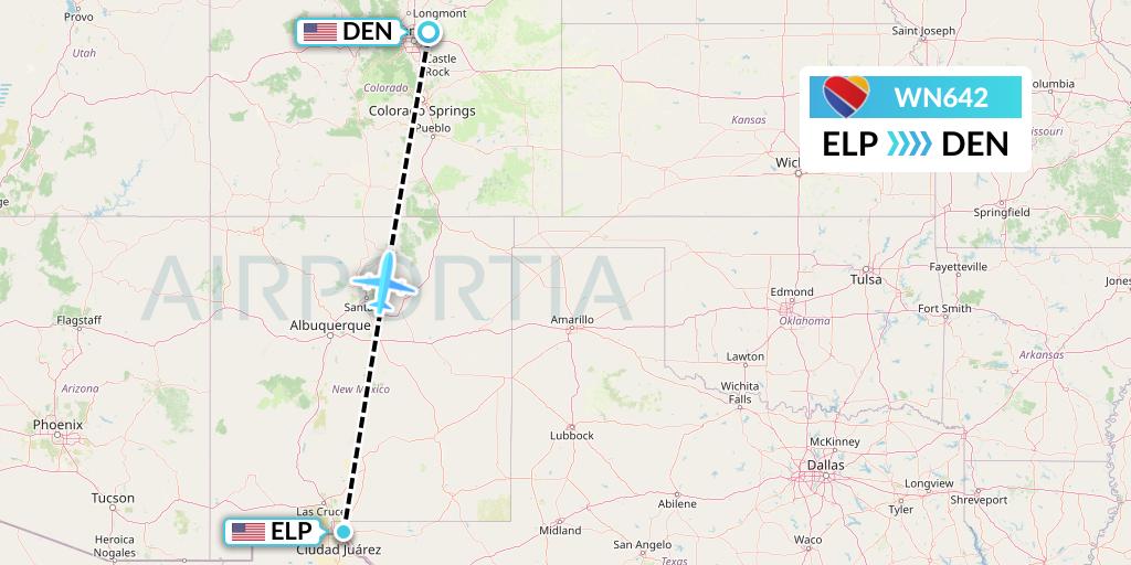 WN642 Southwest Airlines Flight Map: El Paso to Denver