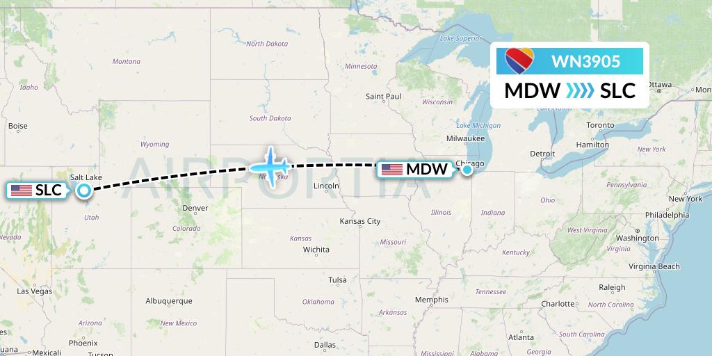 WN3905 Southwest Airlines Flight Map: Chicago to Salt Lake City