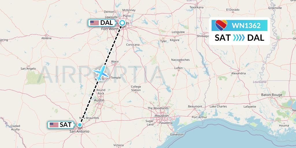 WN1362 Southwest Airlines Flight Map: San Antonio to Dallas