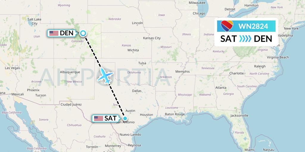 WN2824 Southwest Airlines Flight Map: San Antonio to Denver