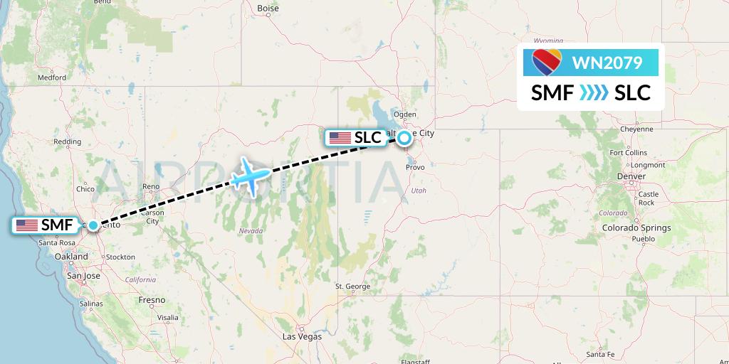 WN2079 Southwest Airlines Flight Map: Sacramento to Salt Lake City