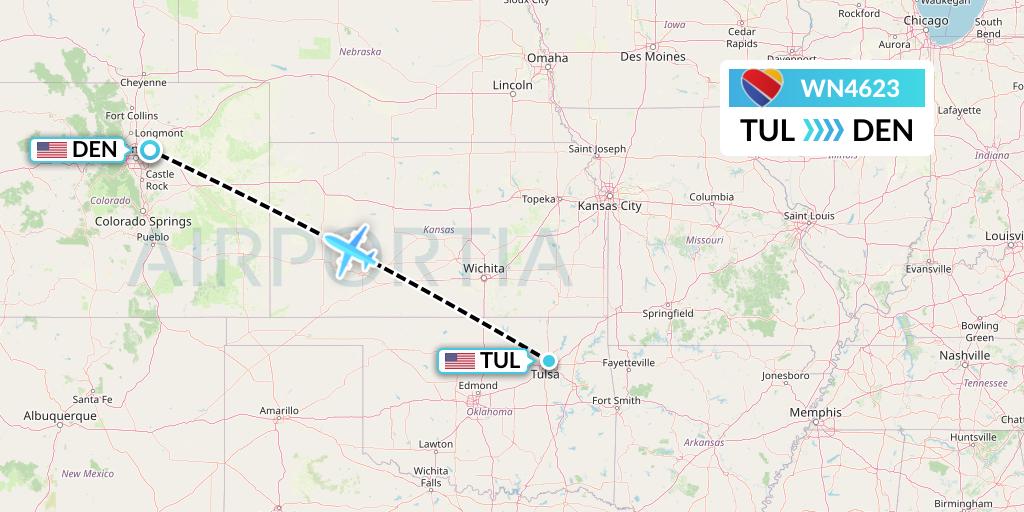WN4623 Southwest Airlines Flight Map: Tulsa to Denver