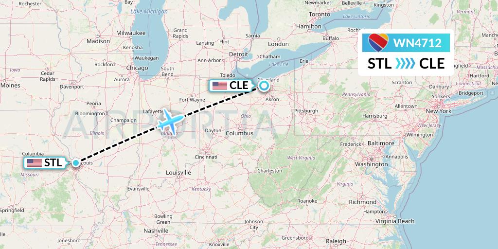 WN4712 Southwest Airlines Flight Map: St. Louis to Cleveland