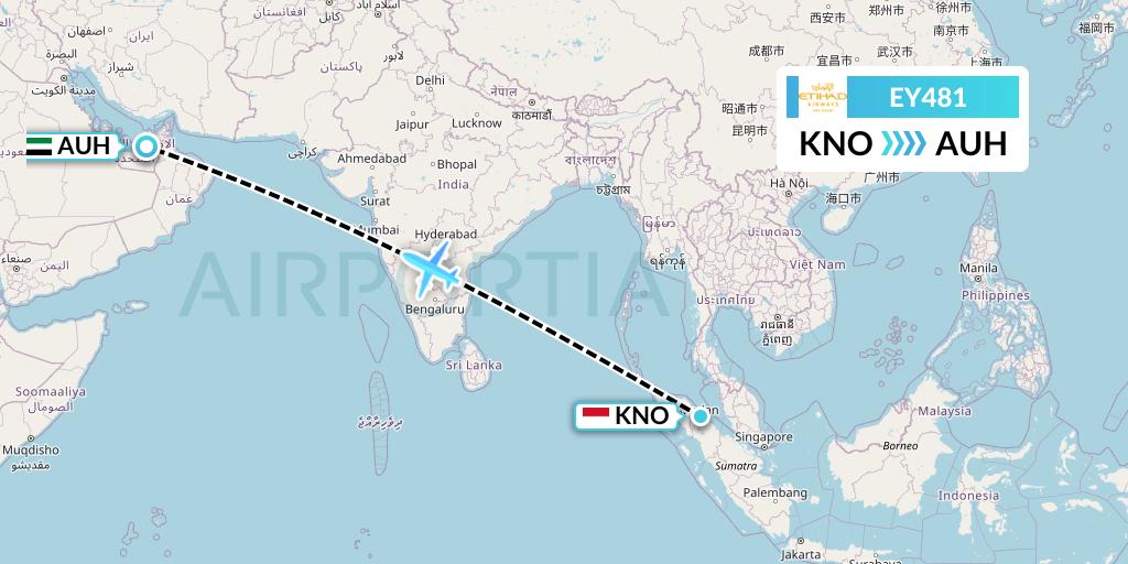 EY481 Etihad Airways Flight Map: Medan to Abu Dhabi