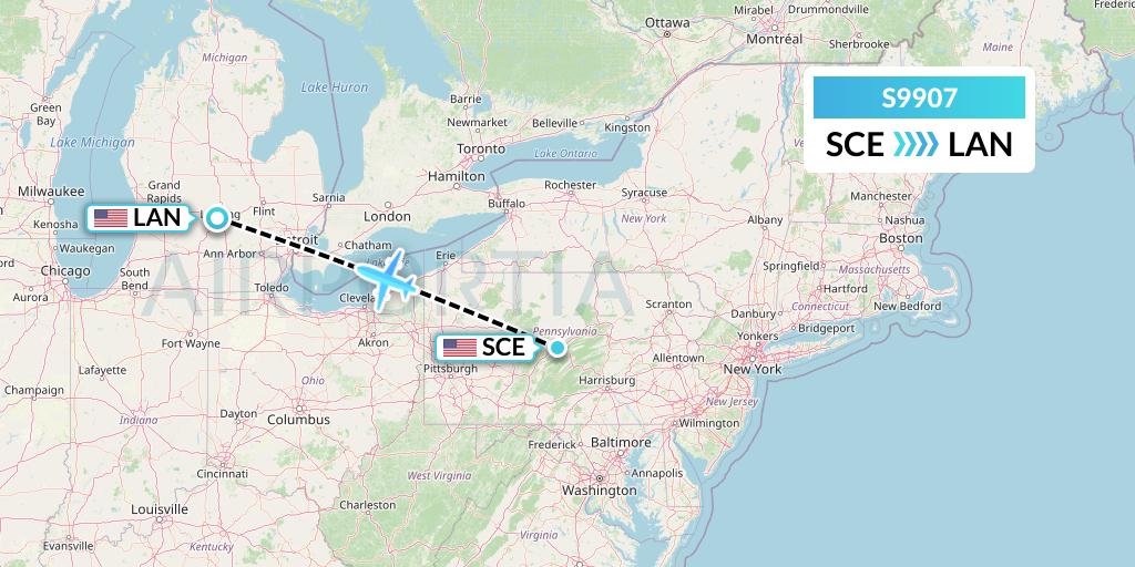 S9907 Flybig Flight Map: State College to Lansing