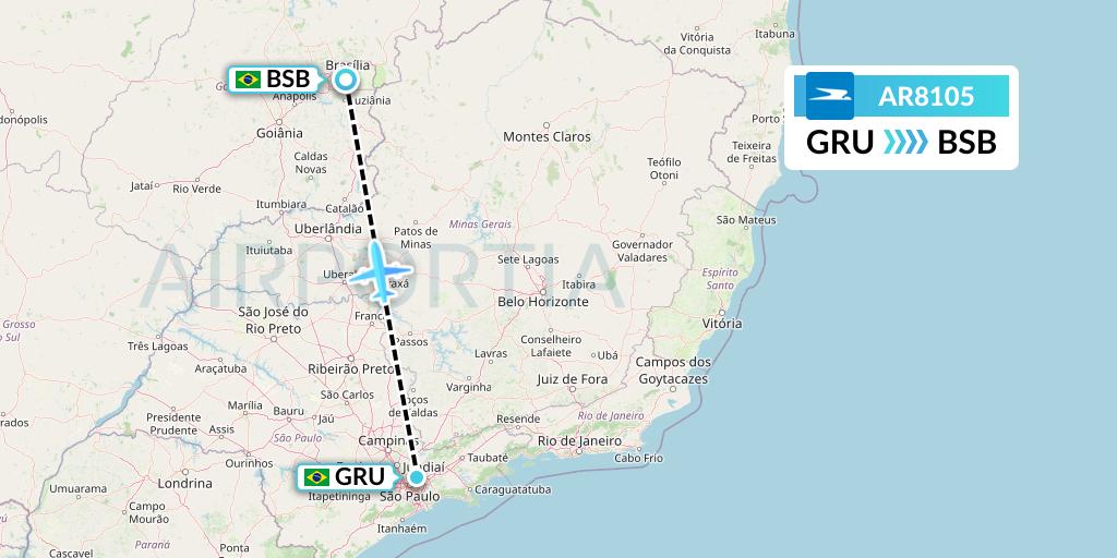 AR8105 Aerolineas Argentinas Flight Map: Sao Paulo to Brasilia