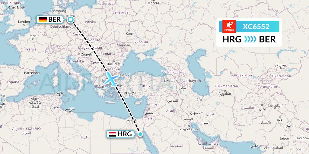 XC6552 Corendon Airlines Flight Map: Hurghada to Berlin