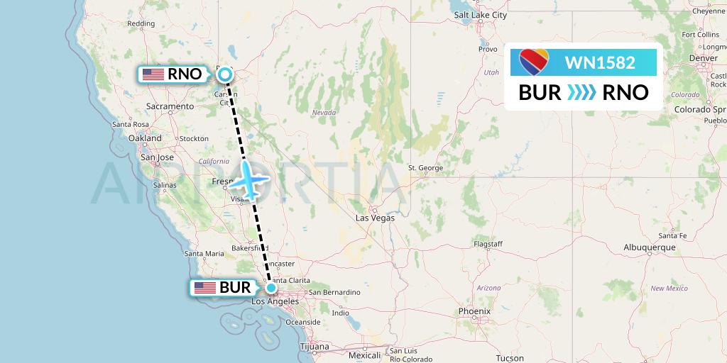 WN1582 Southwest Airlines Flight Map: Burbank to Reno