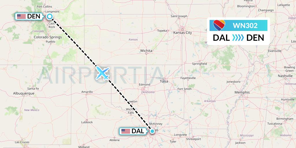 WN302 Southwest Airlines Flight Map: Dallas to Denver