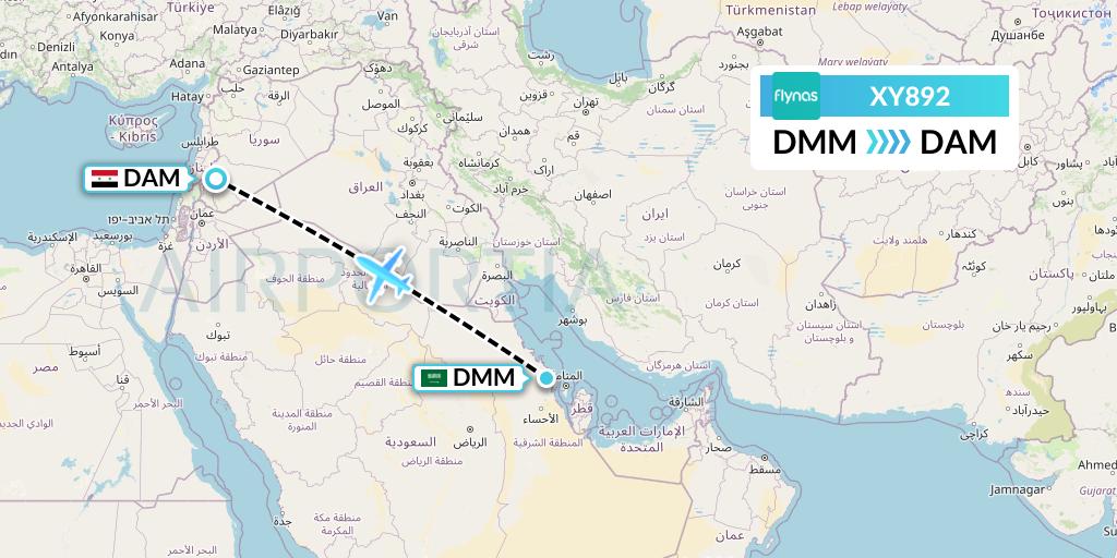 XY892 Flynas Flight Map: Dammam to Damascus