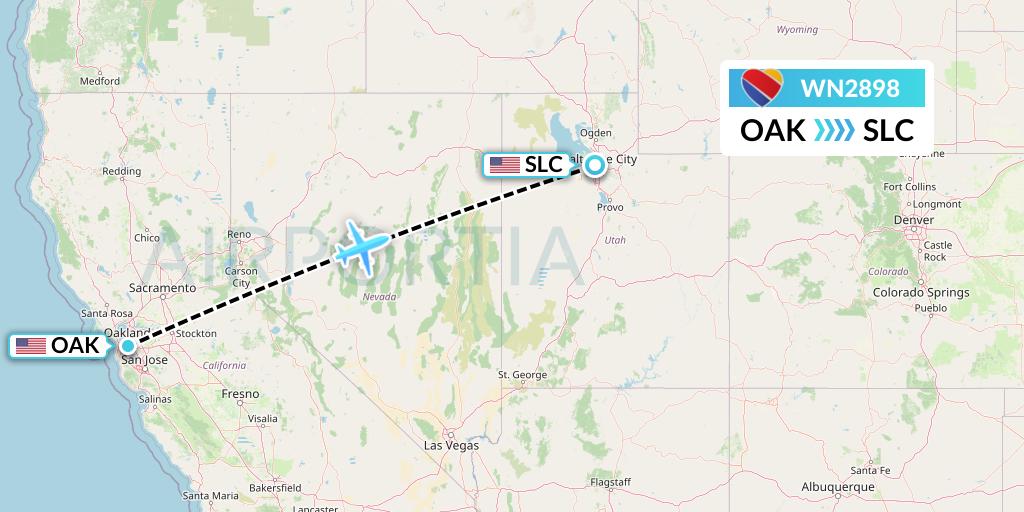 WN2898 Southwest Airlines Flight Map: Oakland to Salt Lake City
