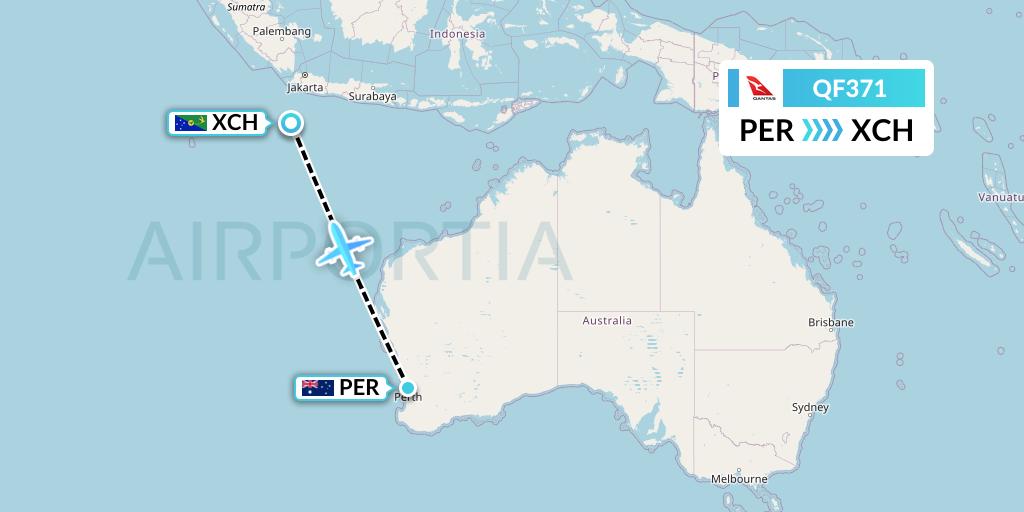QF371 Qantas Flight Map: Perth to Christmas Island