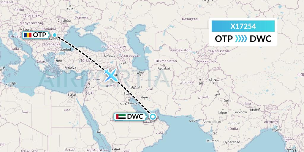 X17254 Nik Airways Flight Map: Bucharest to Dubai