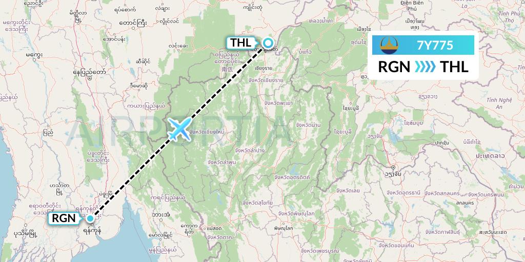 7Y775 Mann Yadanarpon Airlines Flight Map: Yangon to Tachilek