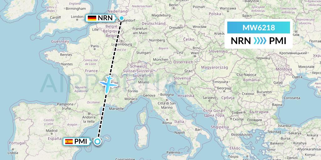 MW6218 Mokulele Flight Service Flight Map: Weeze to Palma de Mallorca