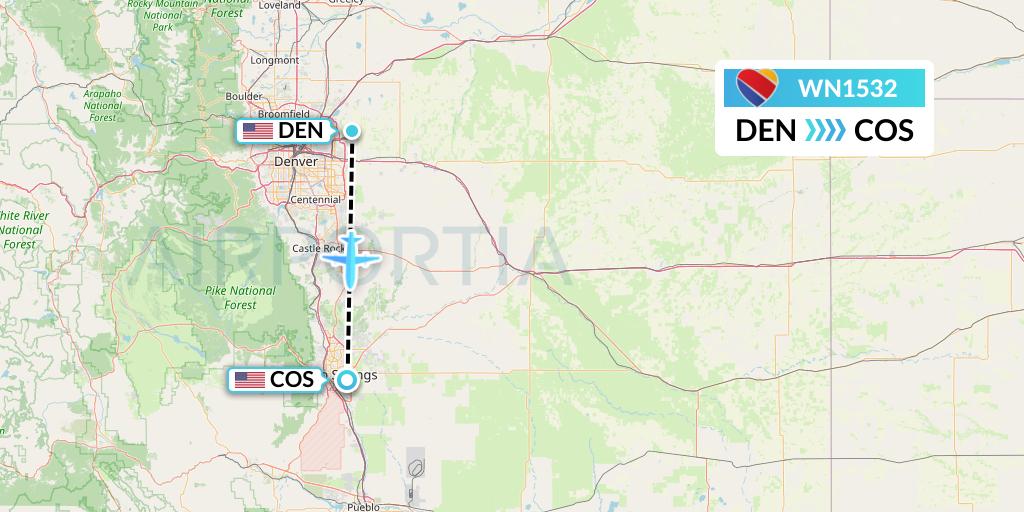 WN1532 Southwest Airlines Flight Map: Denver to Colorado Springs