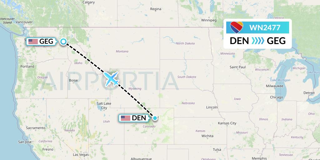 WN2477 Southwest Airlines Flight Map: Denver to Spokane