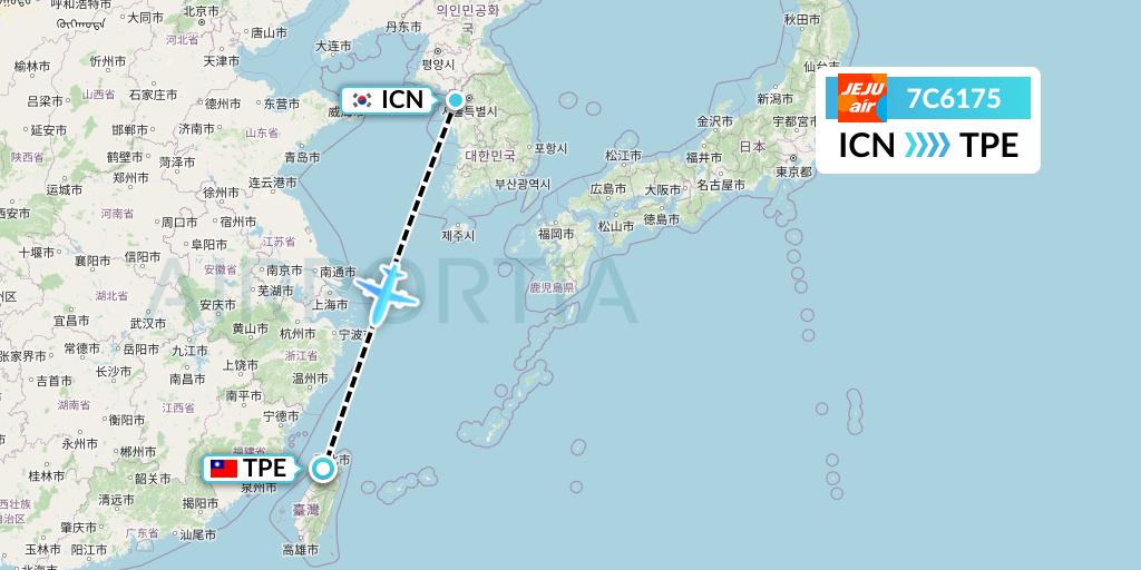 7C6175 Jeju Air Flight Map: Seoul to Taipei