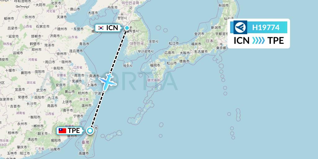 H19774 Hahn Air Systems Flight Map: Seoul to Taipei