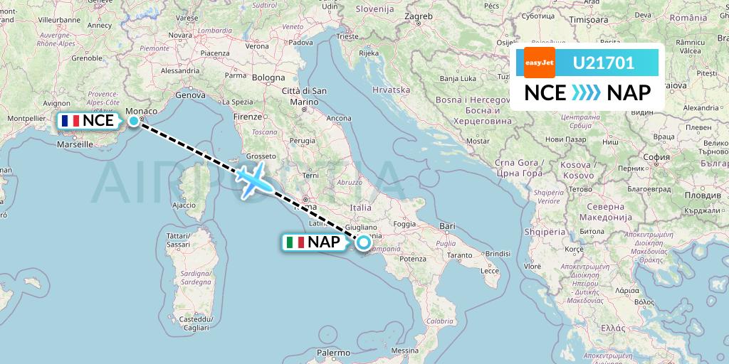U21701 EasyJet Flight Map: Nice to Naples