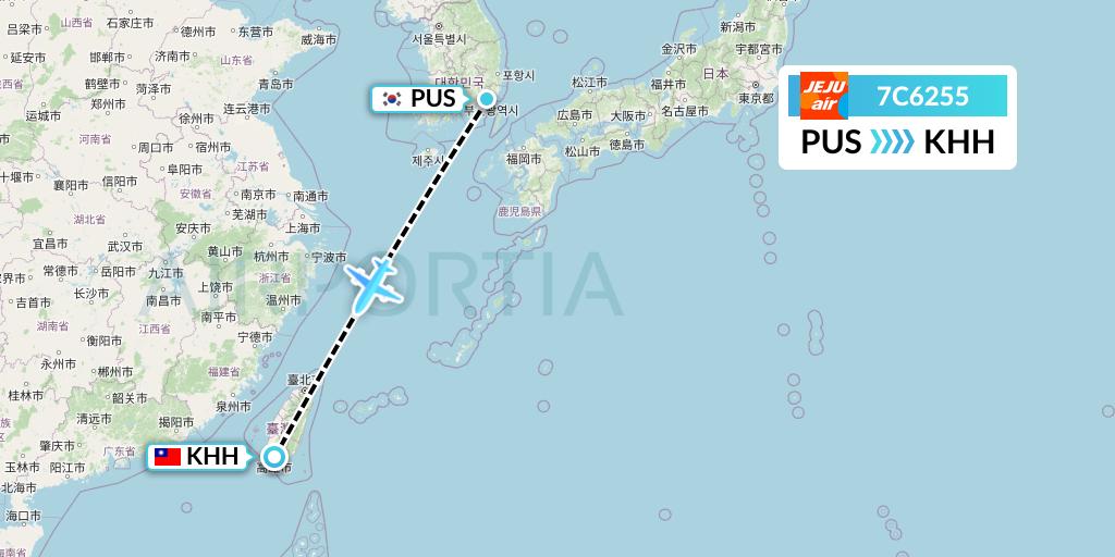 7C6255 Jeju Air Flight Map: Busan to Kaohsiung