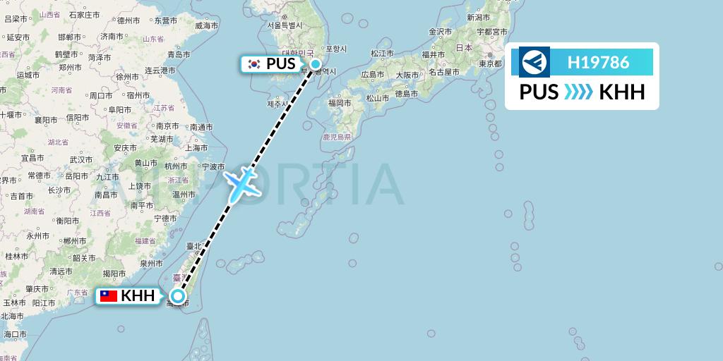 H19786 Hahn Air Systems Flight Map: Busan to Kaohsiung