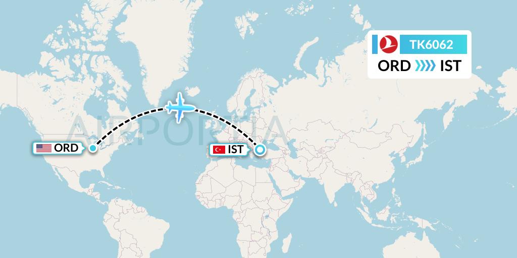 TK6062 Turkish Airlines Flight Map: Chicago to Istanbul