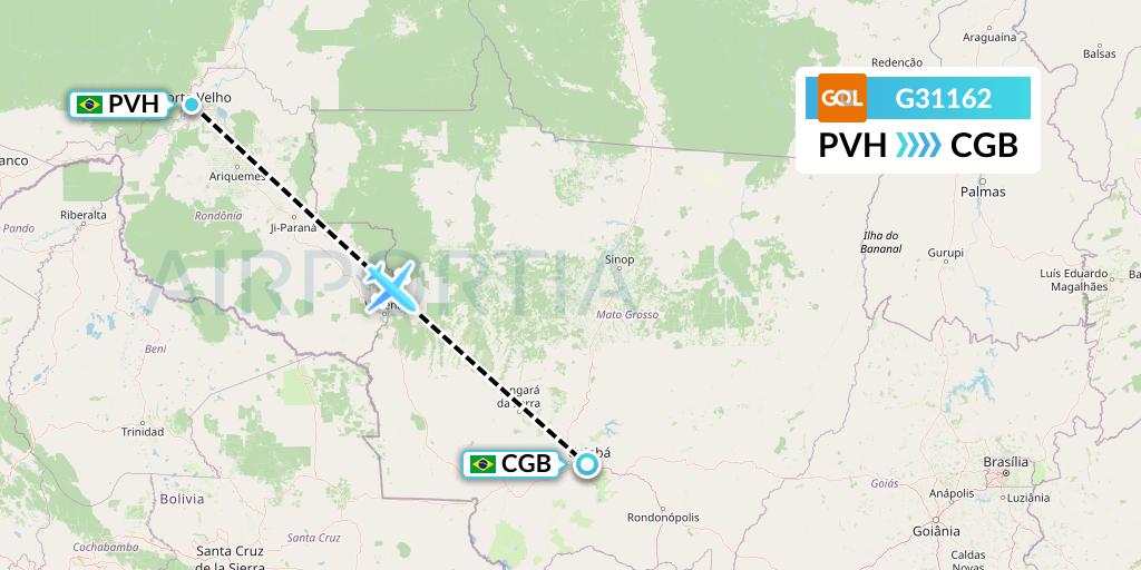 G31162 GOL Transportes Aeros Flight Map: Porto Velho to Cuiaba