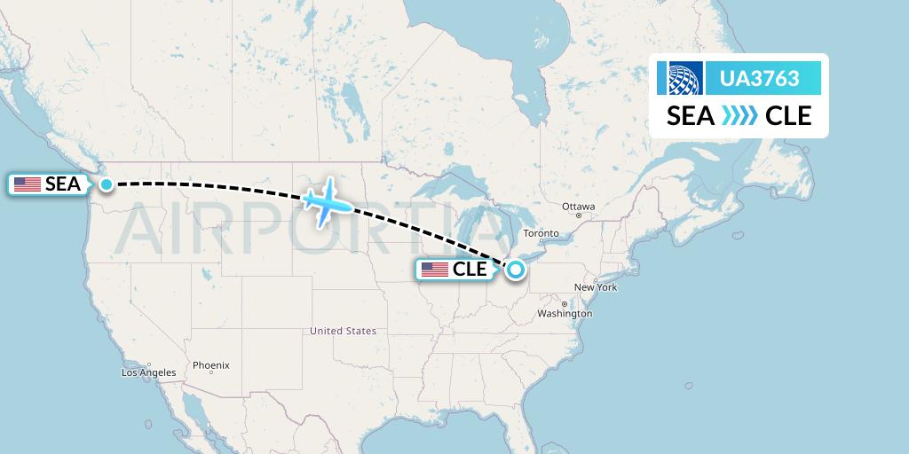 UA3763 United Airlines Flight Map: Seattle to Cleveland