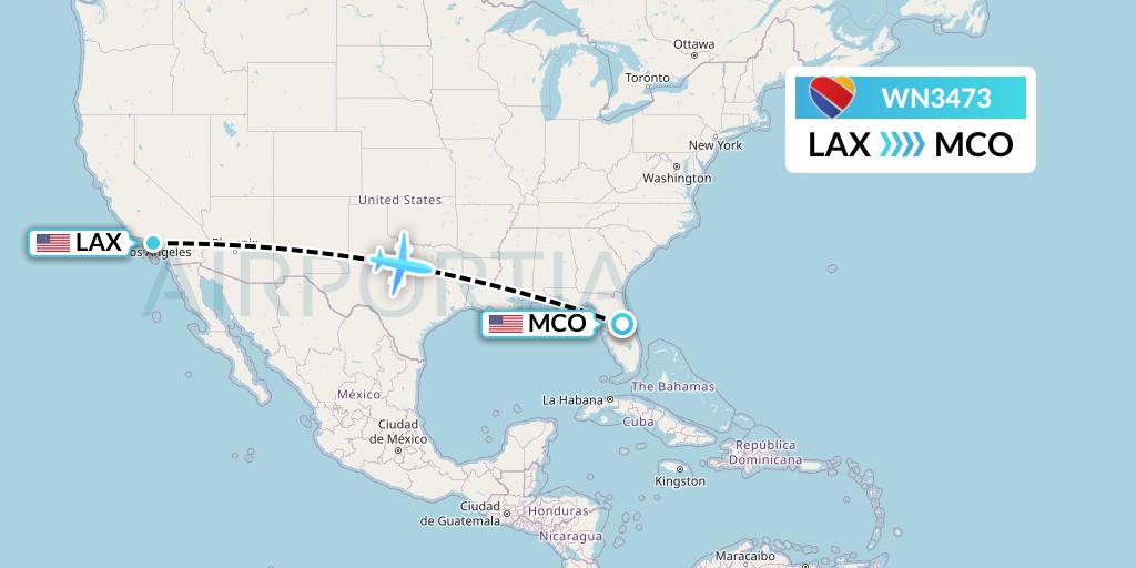 WN3473 Southwest Airlines Flight Map: Los Angeles to Orlando