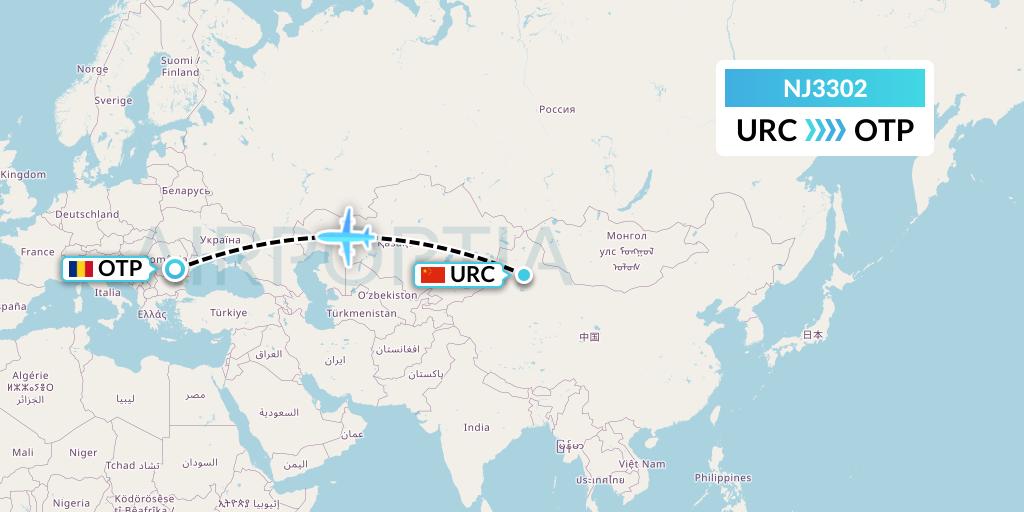 NJ3302 Ghadames Air Transport Flight Map: Urumqi to Bucharest