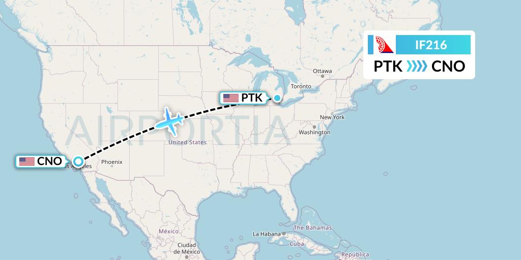 IF216 Fly Baghdad Flight Map: Oakland County to Chino