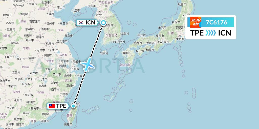 7C6176 Jeju Air Flight Map: Taipei to Seoul