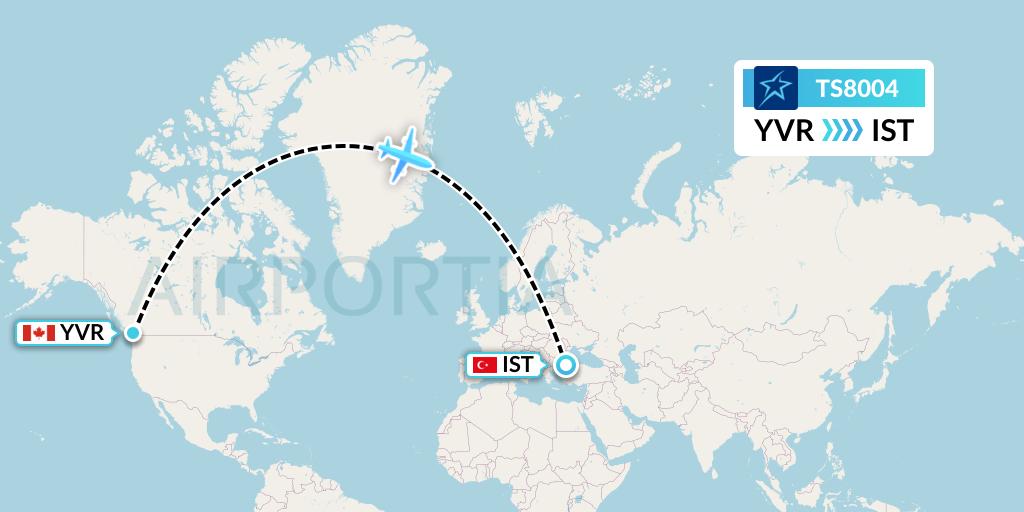 TS8004 Air Transat Flight Map: Vancouver to Istanbul