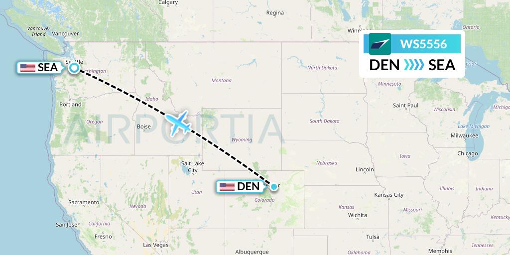 WS5556 WestJet Flight Map: Denver to Seattle