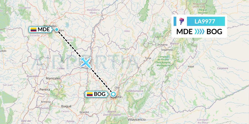 LA9977 LAN Airlines Flight Map: Medellin to Bogota