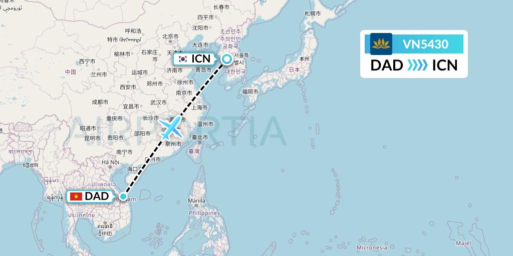VN5430 Vietnam Airlines Flight Map: Da Nang to Seoul