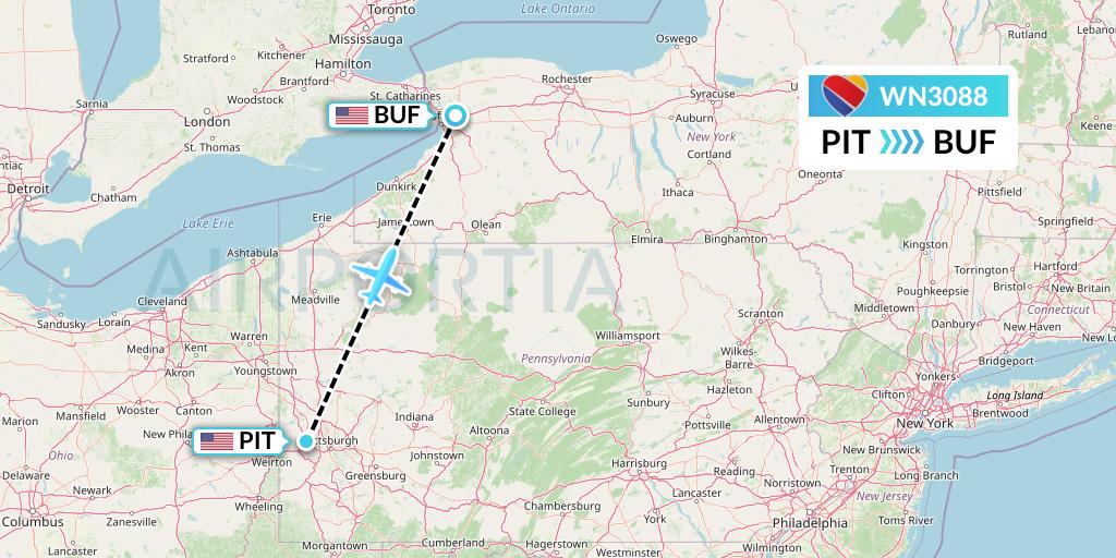 WN3088 Southwest Airlines Flight Map: Pittsburgh to Buffalo
