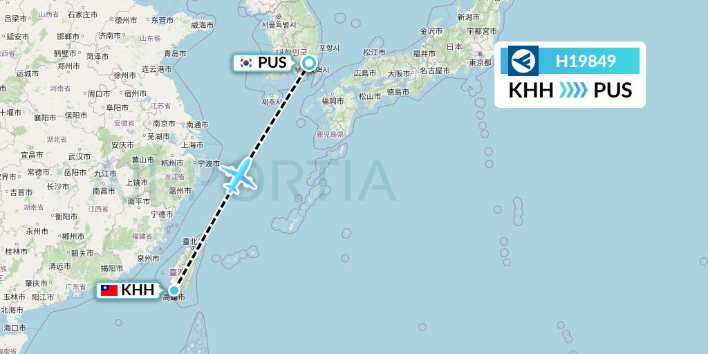 H19849 Hahn Air Systems Flight Map: Kaohsiung to Busan