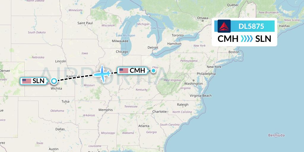DL5875 Delta Air Lines Flight Map: Columbus to Salina