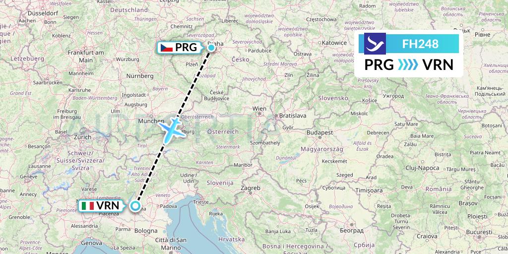FH248 Freebird Airlines Flight Map: Prague to Verona