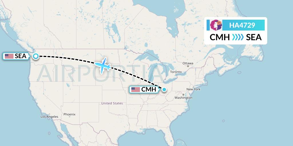 HA4729 Hawaiian Airlines Flight Map: Columbus to Seattle