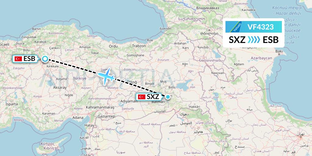 VF4323 ValuAir Flight Map: Siirt to Ankara