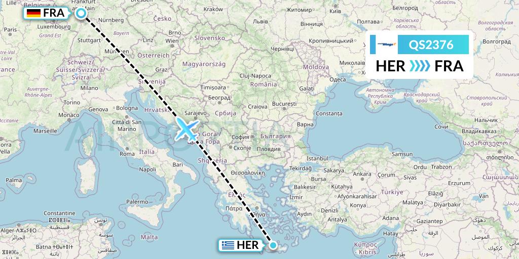QS2376 Smartwings Flight Map: Heraklion to Frankfurt