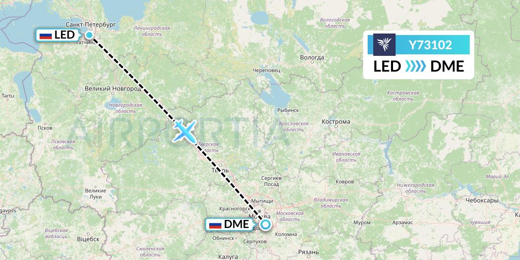 Y73102 NordStar Flight Map: St. Petersburg to Moscow