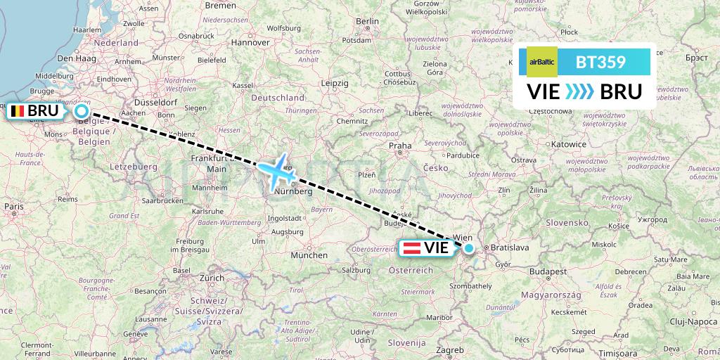 BT359 Air Baltic Flight Map: Vienna to Brussels