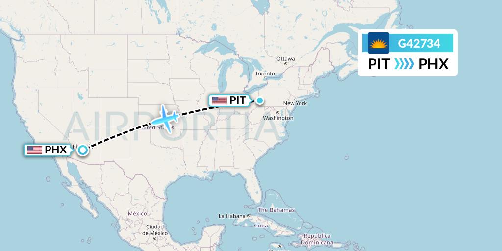 G42734 Allegiant Air Flight Map: Pittsburgh to Phoenix
