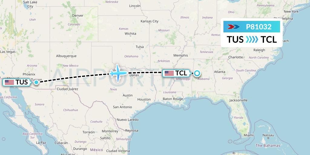 P81032 Sprint Air Flight Map: Tucson to Tuscaloosa